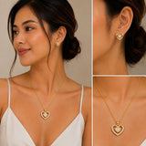 Crystal Heart-Shaped CZ Necklace& Earring Jewelry Set - FJ260