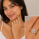 Adjustable Floral Crystal Ring for Women #47