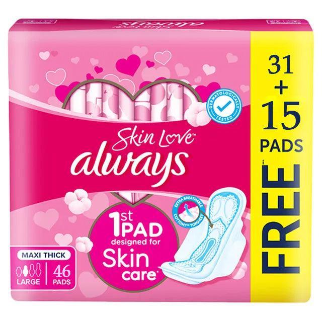 Always Skin Love Soft Maxi Thick Large Sanitary Pads With Wings 46 Pcs - Pinoyhyper Always Skin Love Soft Maxi Thick Large Sanitary Pads With Wings 46 Pcs - Pinoyhyper