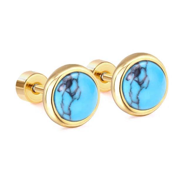 Blue Crackle Stone Screw Stud Earrings for Women - Small Size - Pinoyhyper Blue Crackle Stone Screw Stud Earrings for Women - Small Size - Pinoyhyper