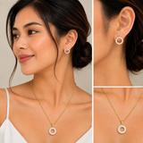 Crystal Open Circle Necklace & Earrings Jewelry Set - FJ257