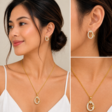 Crystal Teardrop Interlocking Rings Necklace & Earrings Jewelry Set - FJ252