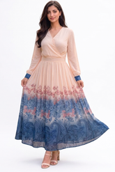 Women's Floral Design Lantern Long Sleeve Dress - XF1537#