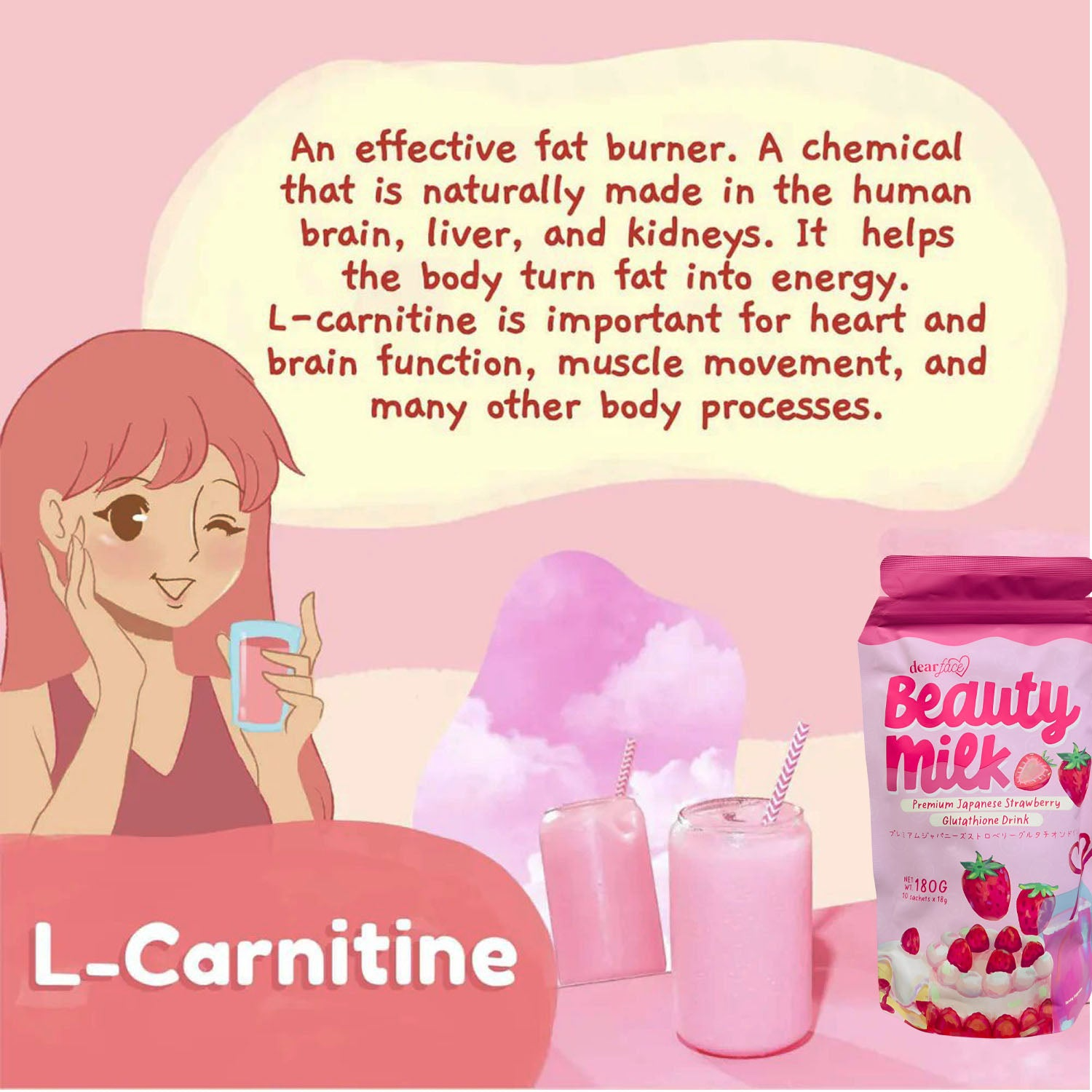 Dear Face Beauty Milk Premium Japanese Strawberry Drink - 180g Dear Face Beauty Milk Premium Japanese Strawberry Drink - 180g