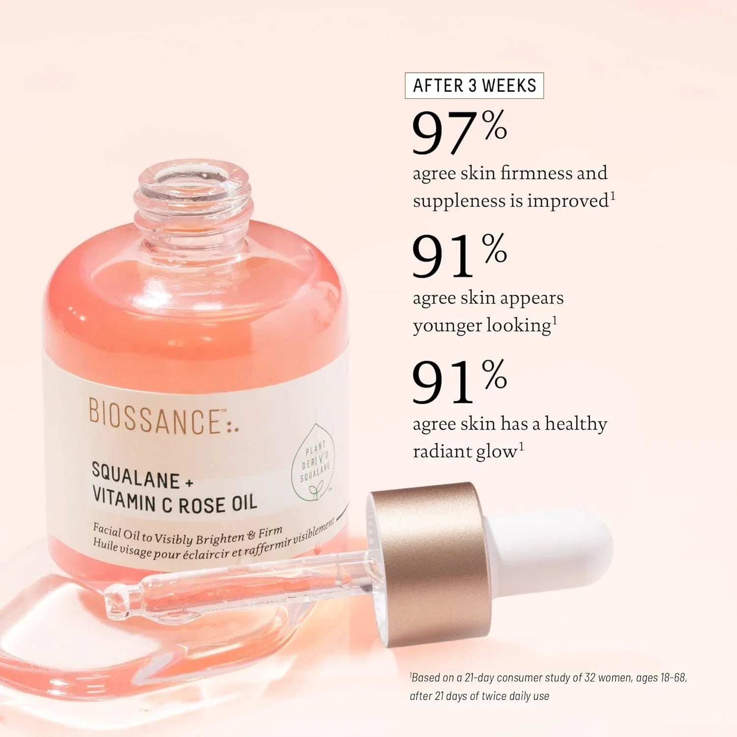 BIOSSANCE Squalane + Vitamin C Rose Face Oil - 30ml BIOSSANCE Squalane + Vitamin C Rose Face Oil - 30ml