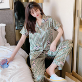 Women's Korean Fashion Silk Satin Pajamas Set