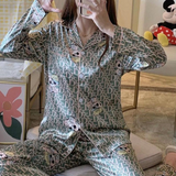 Women's Korean Fashion Silk Satin Pajamas Set