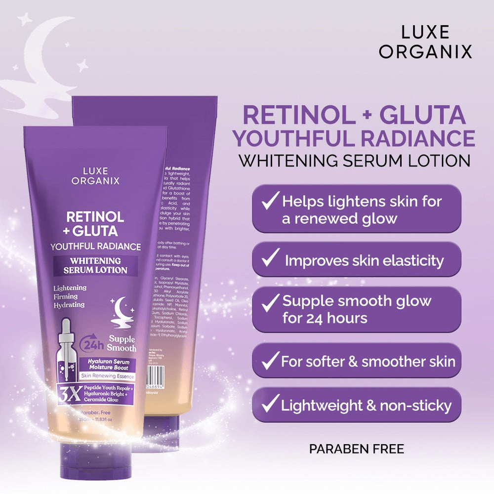 Luxe Organix Retinol + Gluta Youthful Radiance Brightening Serum Lotion - 350ml Luxe Organix Retinol + Gluta Youthful Radiance Brightening Serum Lotion - 350ml