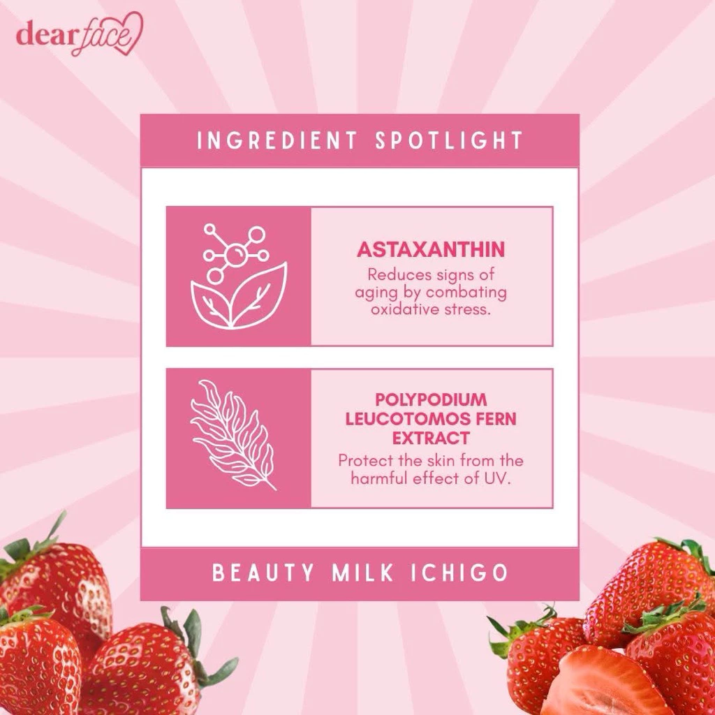 Dear Face Beauty Milk Premium Japanese Strawberry Drink - 180g Dear Face Beauty Milk Premium Japanese Strawberry Drink - 180g