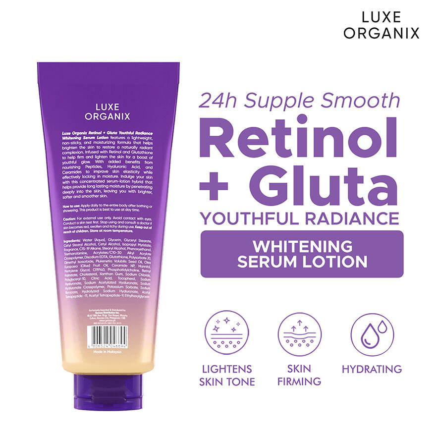 Luxe Organix Retinol + Gluta Youthful Radiance Brightening Serum Lotion - 350ml Luxe Organix Retinol + Gluta Youthful Radiance Brightening Serum Lotion - 350ml
