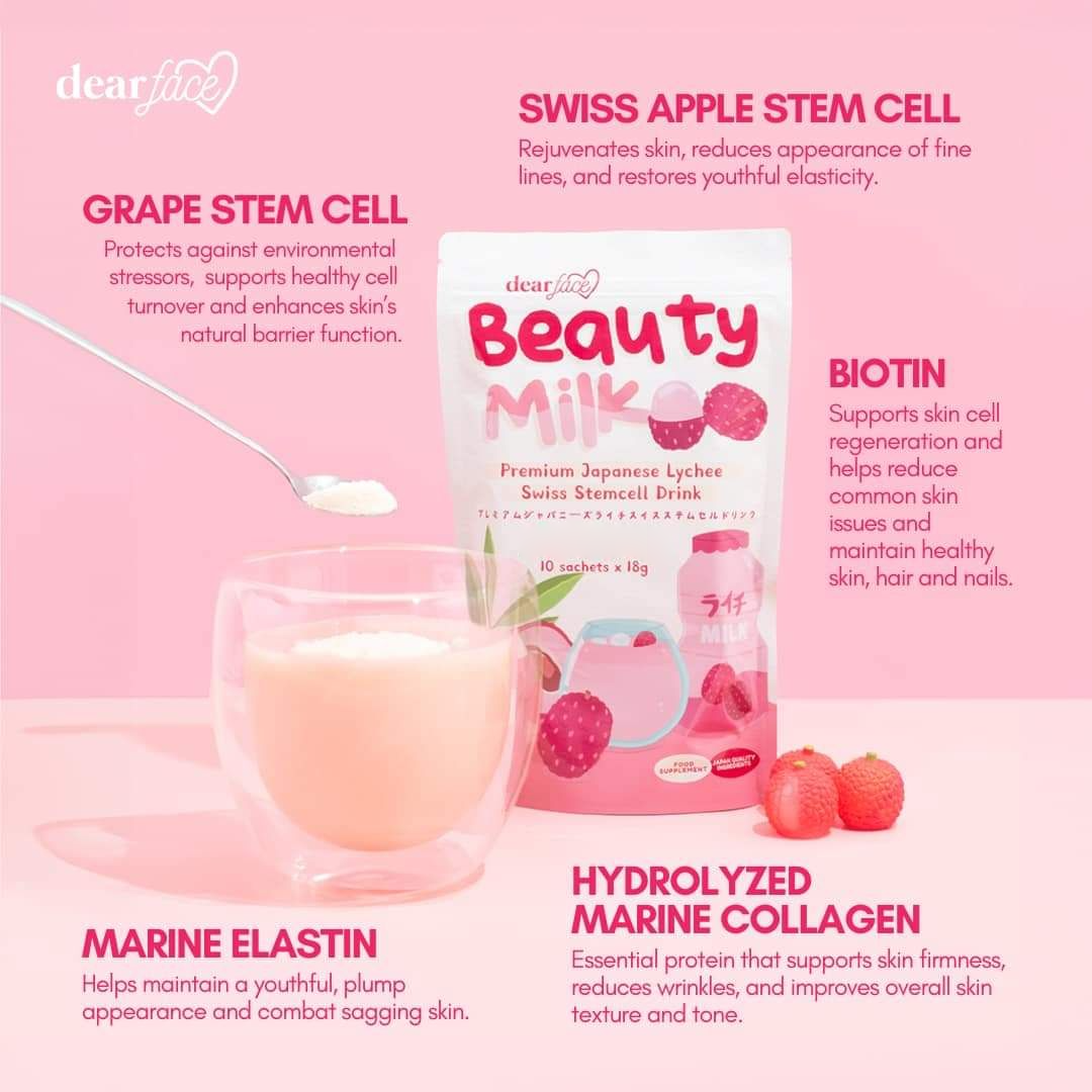 Dear Face Beauty Milk Premium Japanese Lychee Stemcell Drink - 180g Dear Face Beauty Milk Premium Japanese Lychee Stemcell Drink - 180g