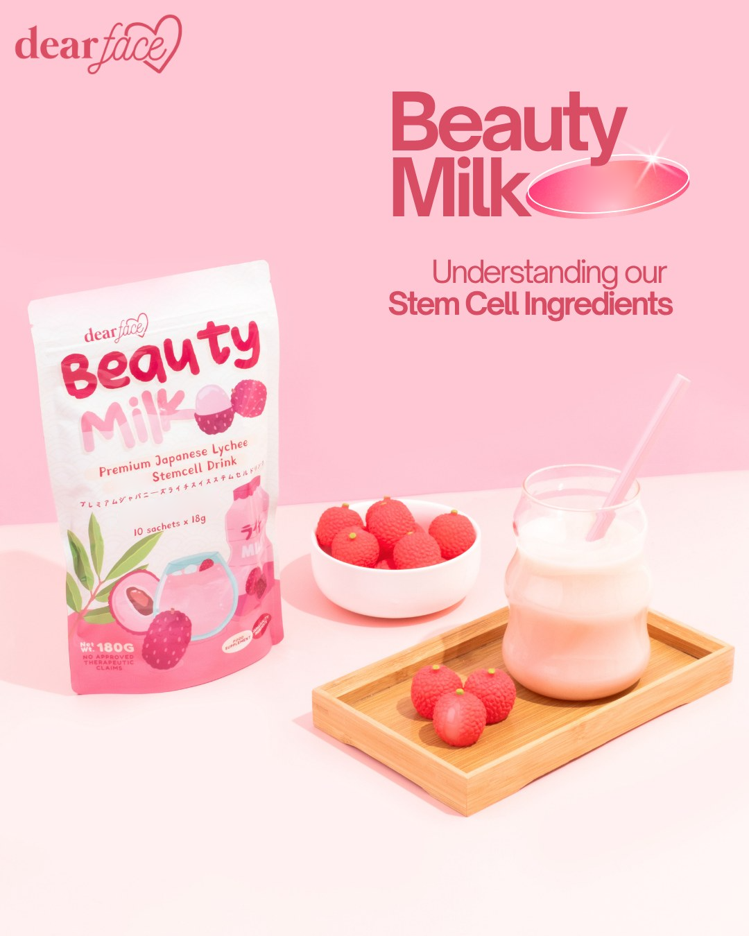Dear Face Beauty Milk Premium Japanese Lychee Stemcell Drink - 180g Dear Face Beauty Milk Premium Japanese Lychee Stemcell Drink - 180g