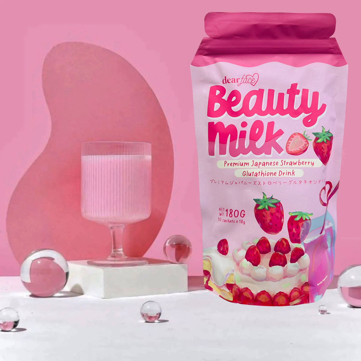 Dear Face Beauty Milk Premium Japanese Strawberry Drink - 180g Dear Face Beauty Milk Premium Japanese Strawberry Drink - 180g
