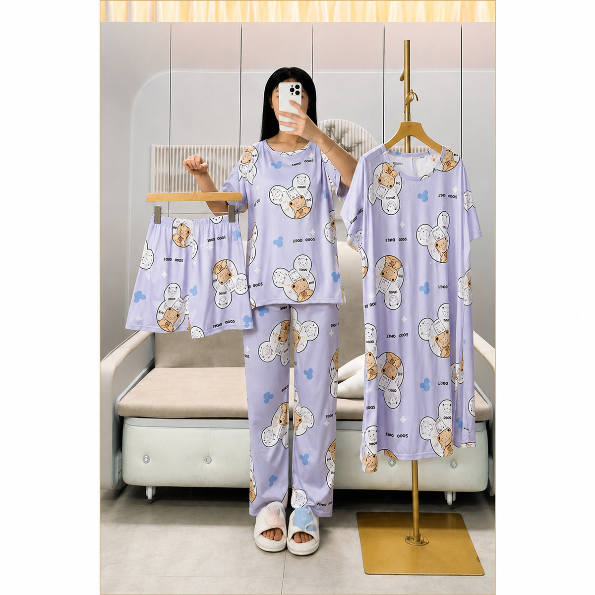 Korean Style 4-Piece Matching Nightwear Set  - WJL-16#