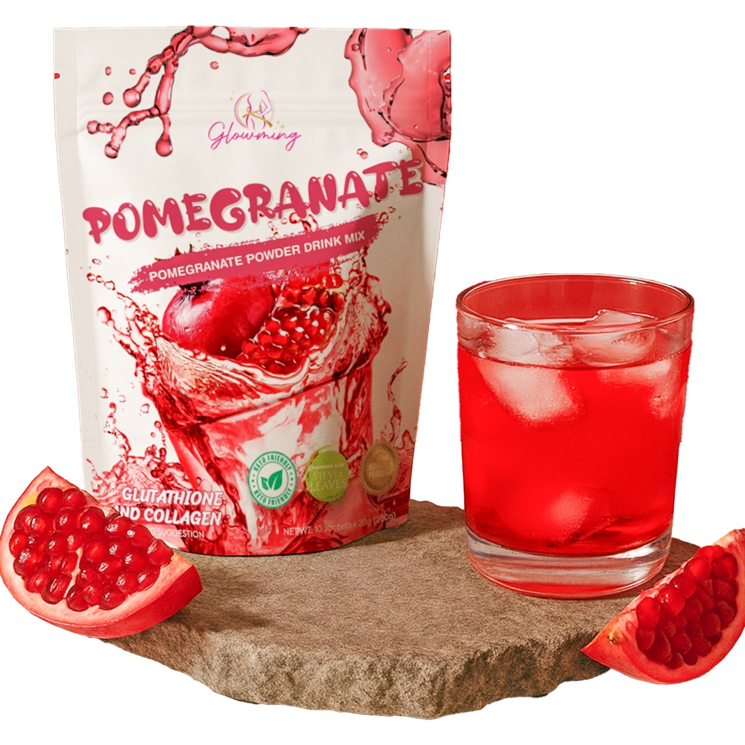 Glowming Pomegranate Powder Drink Mix - 10 Sachets x 20g