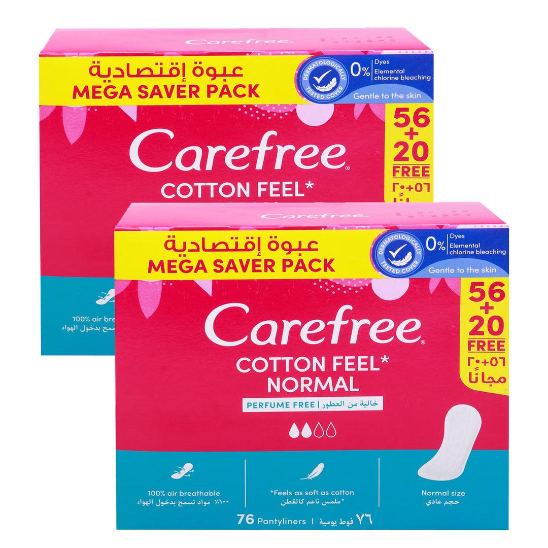 Carefree Cotton Normal Perfume Free Panty Liners - 2 × 76'S (Offer)