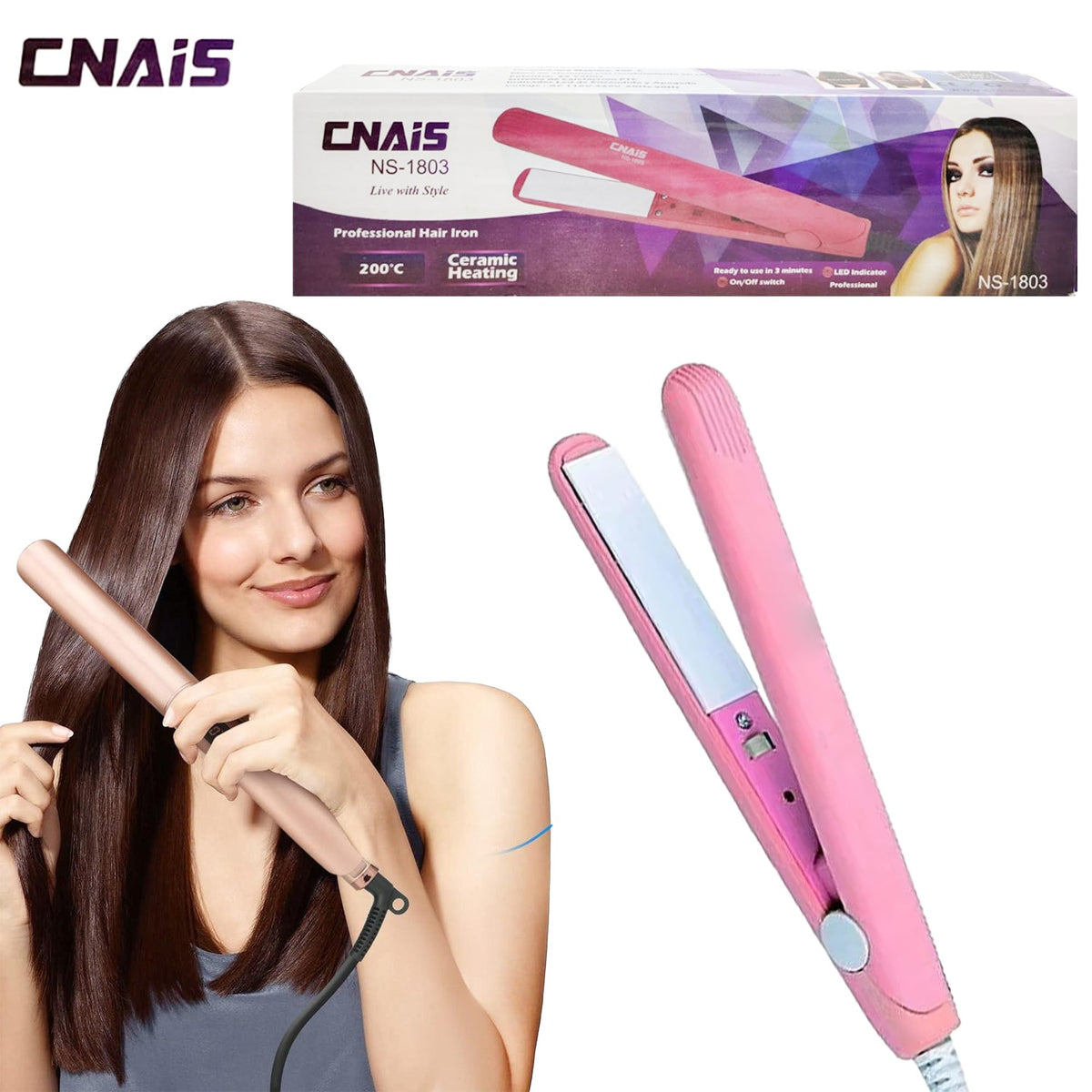 مكواة فرد الشعر الاحترافية بالتسخين الخزفي من CNAIS NS-1803