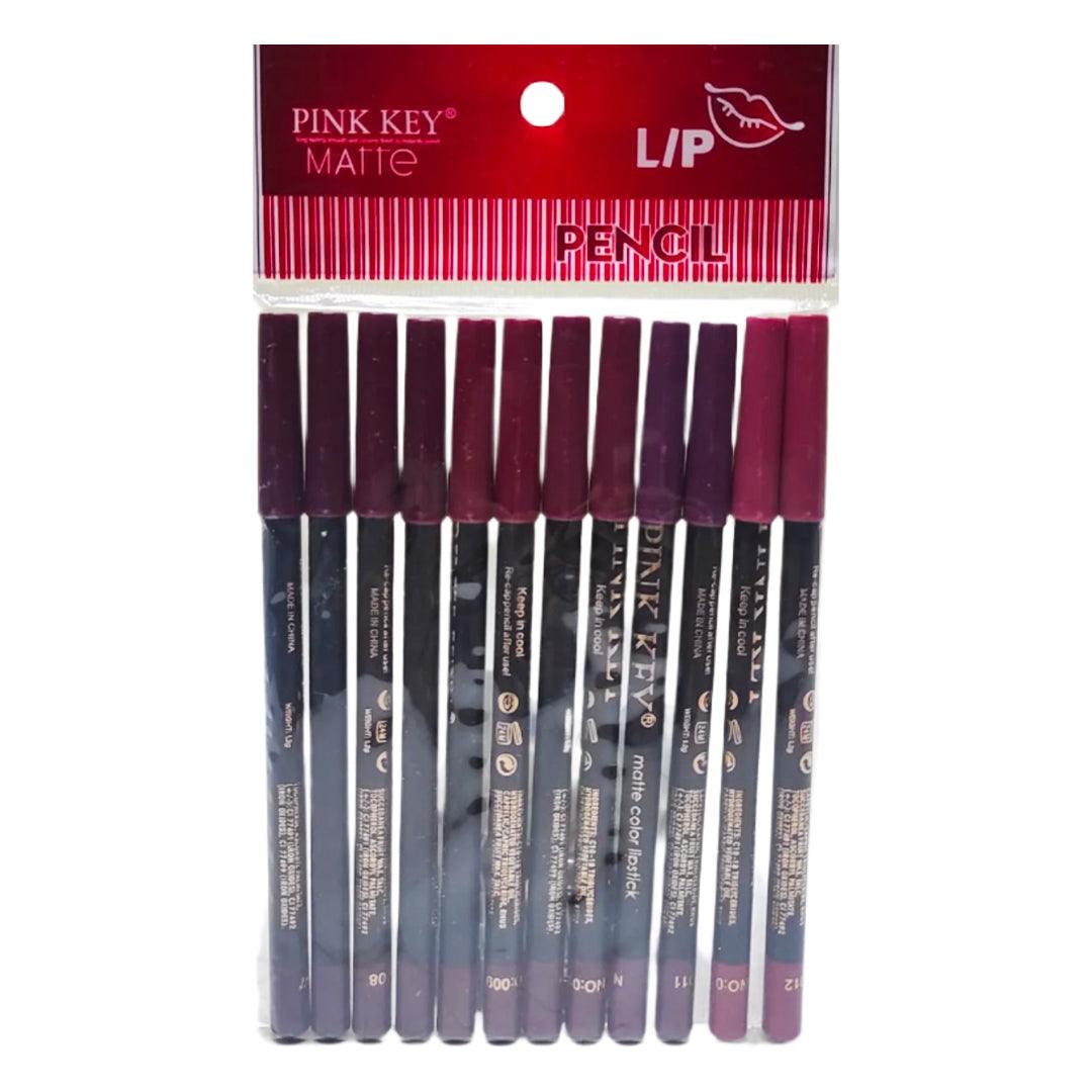 Pink Key Matte Color Lip Pencil - 12 Pcs