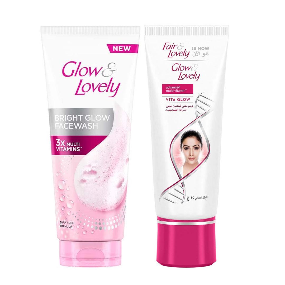 كريم الوجه وغسول الوجه Glow &amp; Lovely متعدد الفيتامينات - 80 جم + 100 جم (عرض)