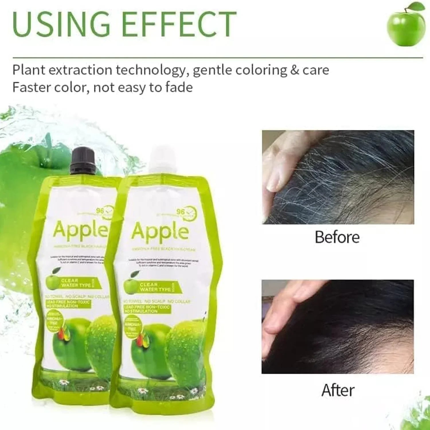 Apple Fruit Black Hair Cream Natural Black Hair Dye 96H - 500ml+500ml – Moon Kuwait