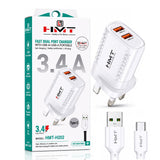 شاحن سريع HMT 3.4A مخرج ثنائي USB من النوع C H202