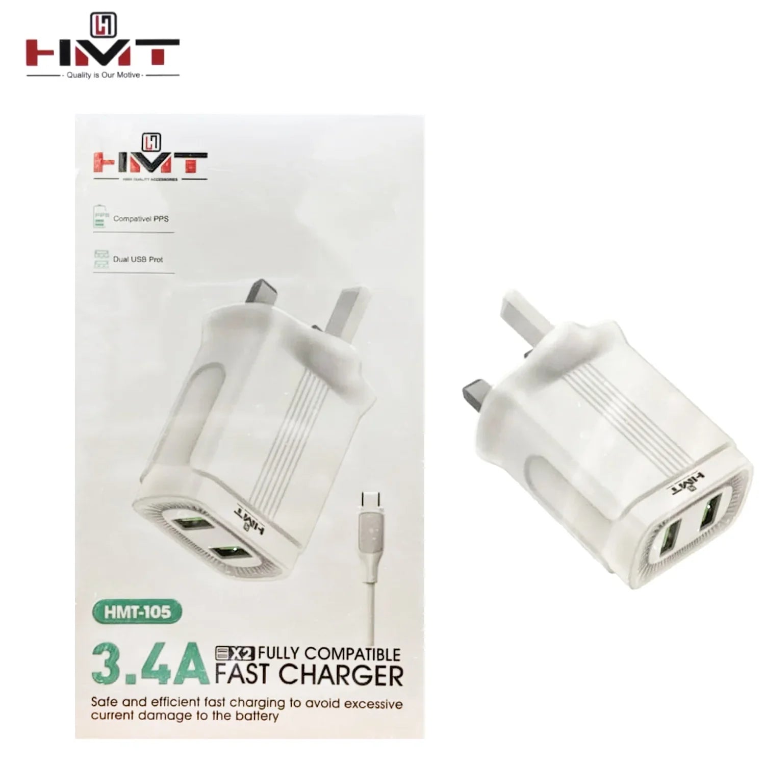 شاحن سريع بمنفذي USB بقوة 3.4 أمبير من HMT-105