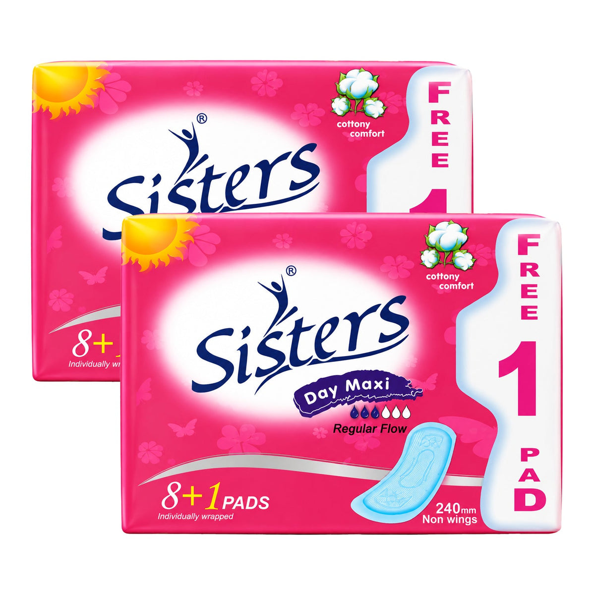 Sisters Day Maxi Regular Flow Non Wings Pads - 8+1 Pads x 2 pcs