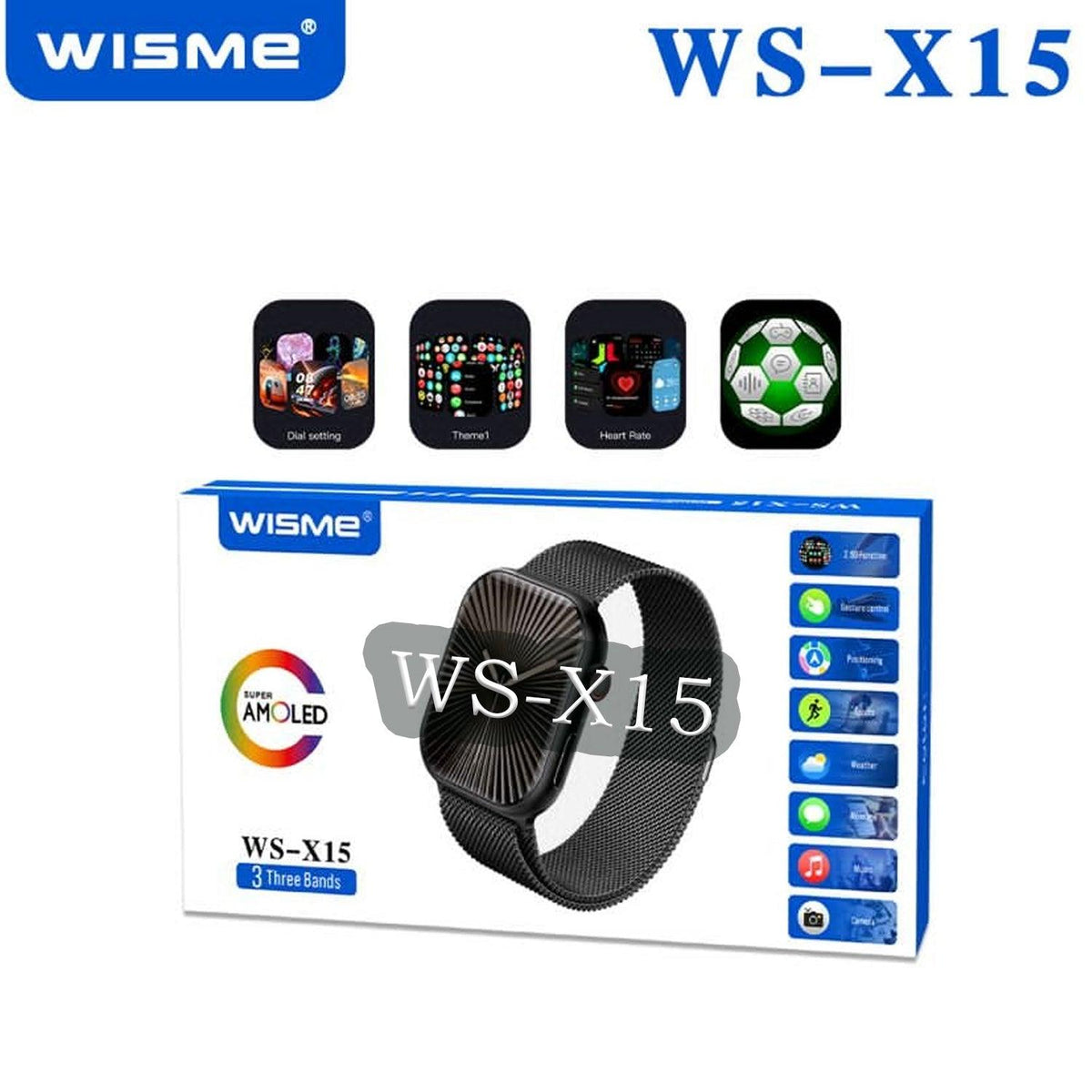 ساعة Wisme الذكية Super Amoled بثلاثة أحزمة WS-X15