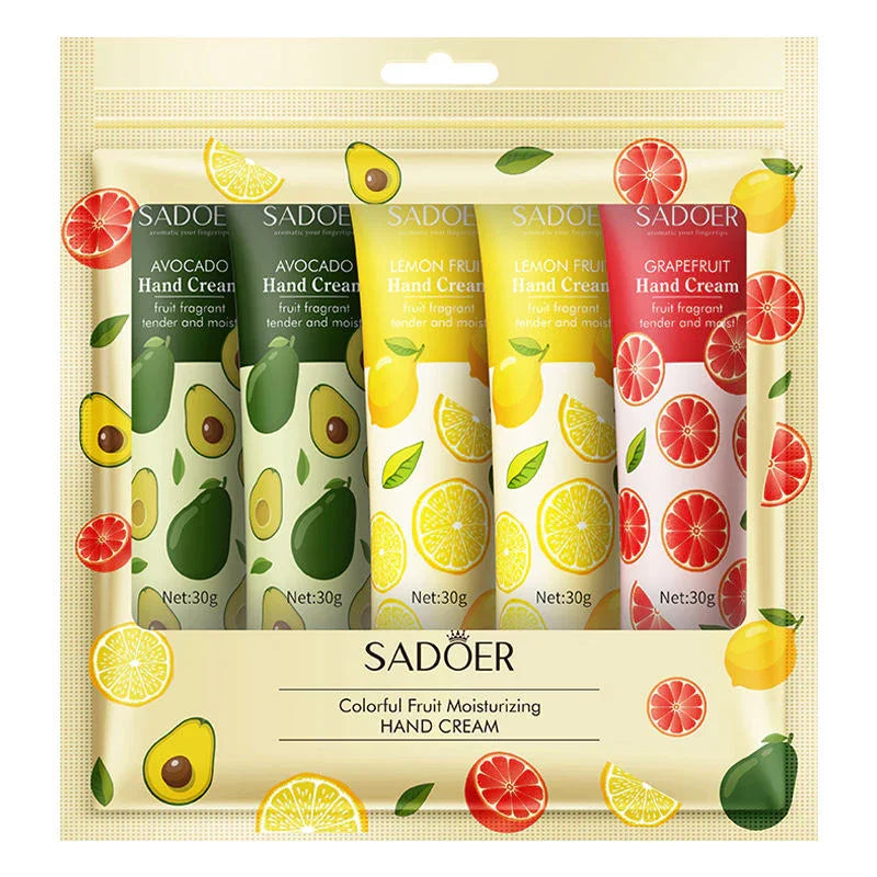 كريم اليدين المرطب بالفواكه الملونة من Sadoer - 30 جرام × 5 قطع