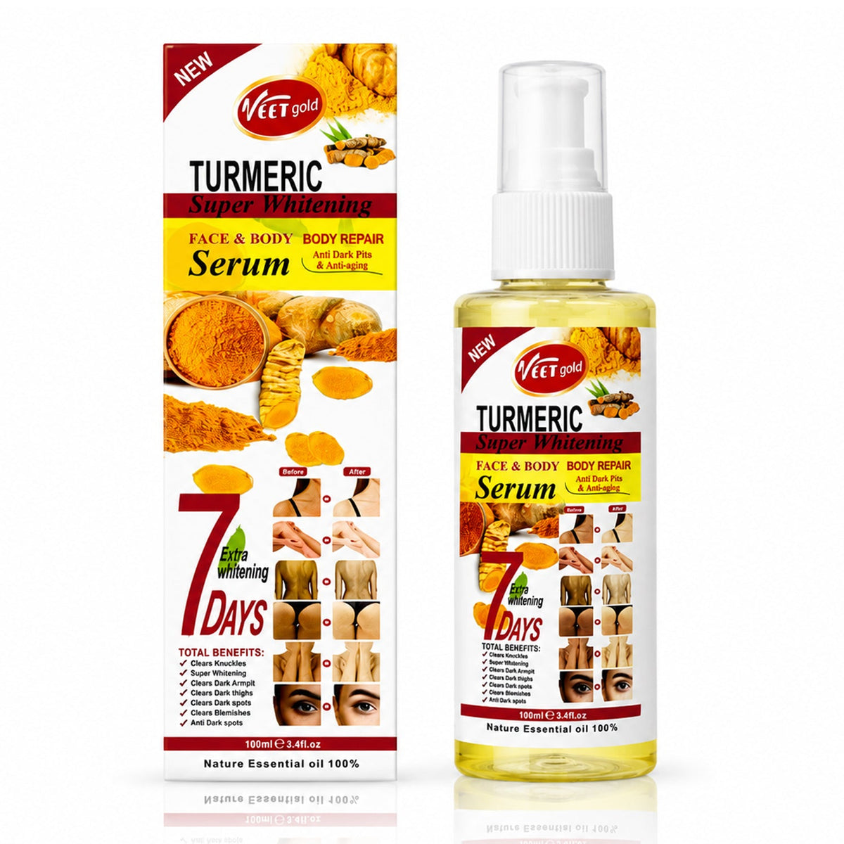 Veet Gold Turmeric Super Brightening Face & Body Serum - 100ml