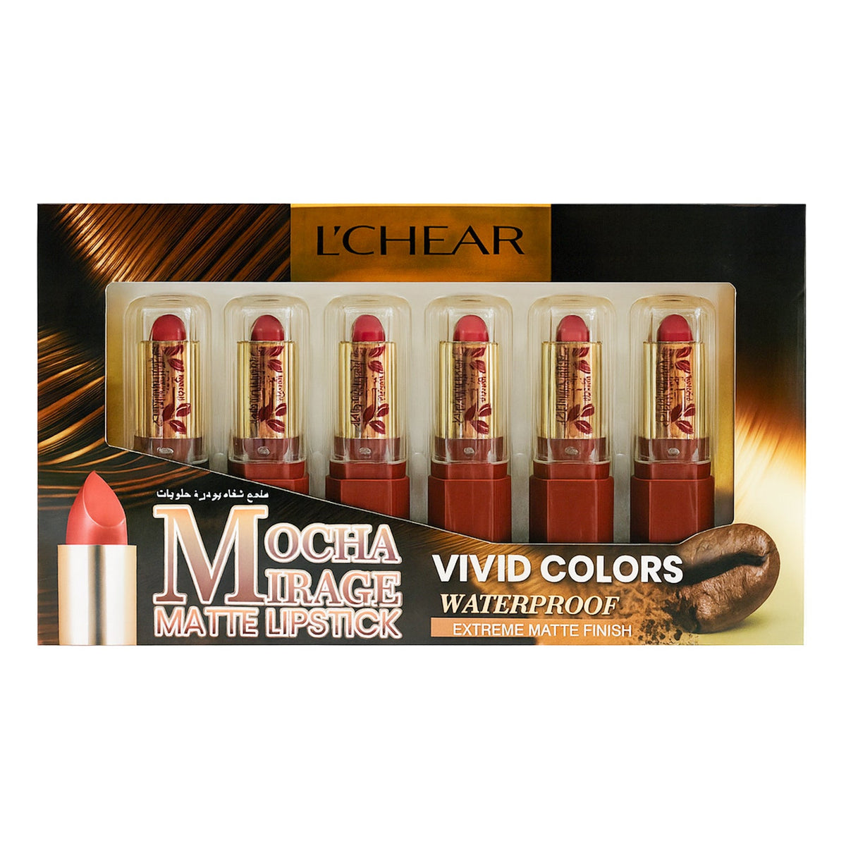 Lchear Mocha Mirage Matte Lipstick Vivid Colors - 3.5g × 6Pcs