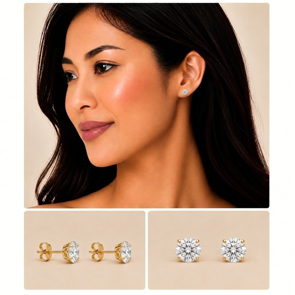 Crystal Stud Earrings in Gold Finish - 140
