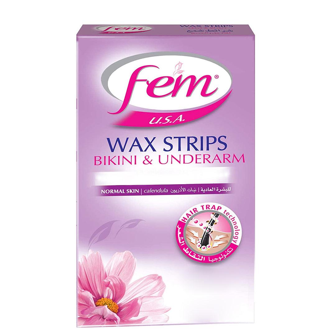 Fem USA Bikini & Underarms Wax Strips For Normal Skin - 20Pcs