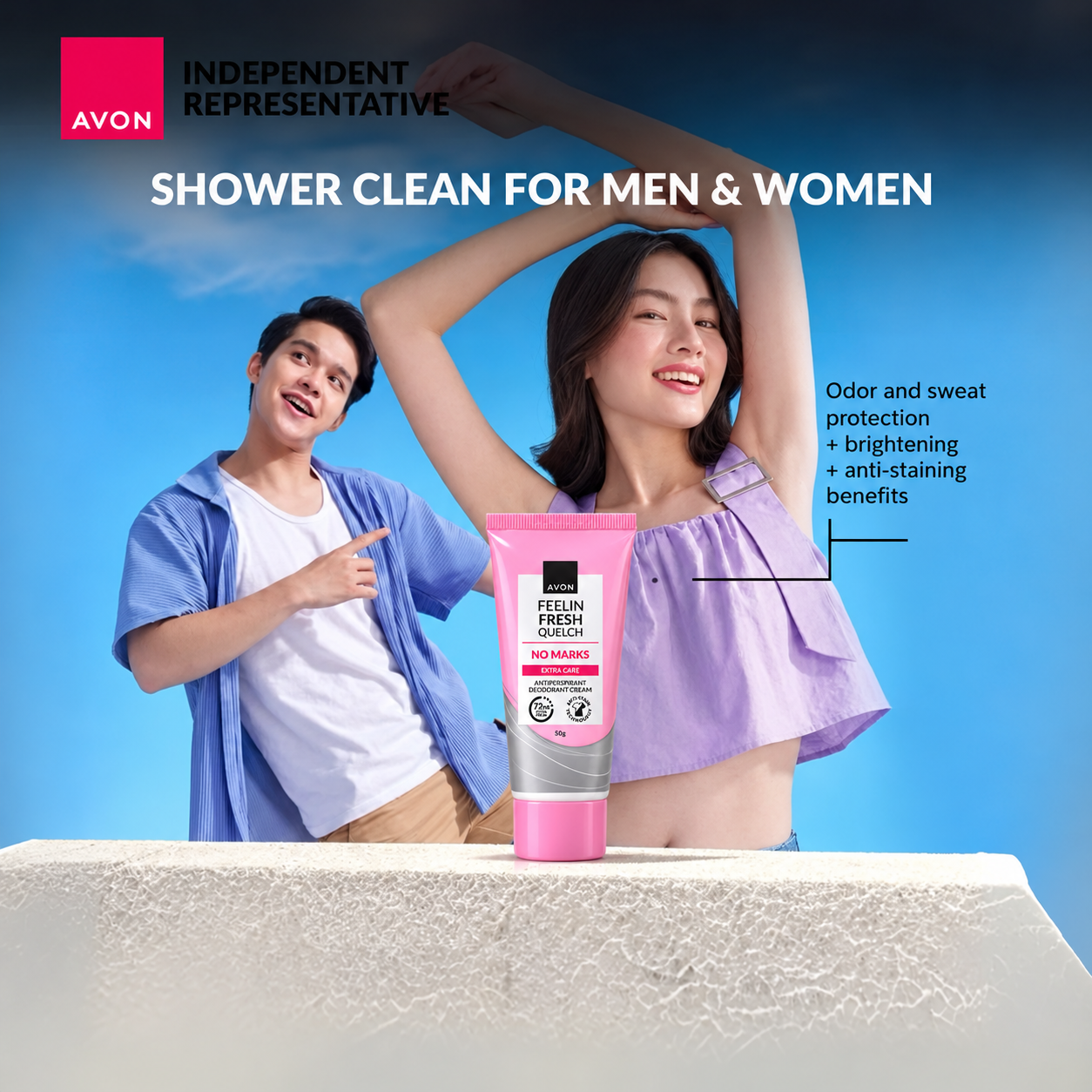 Avon Feelin Fresh No Marks Anti-Perspirant Deodorant Cream - 50g