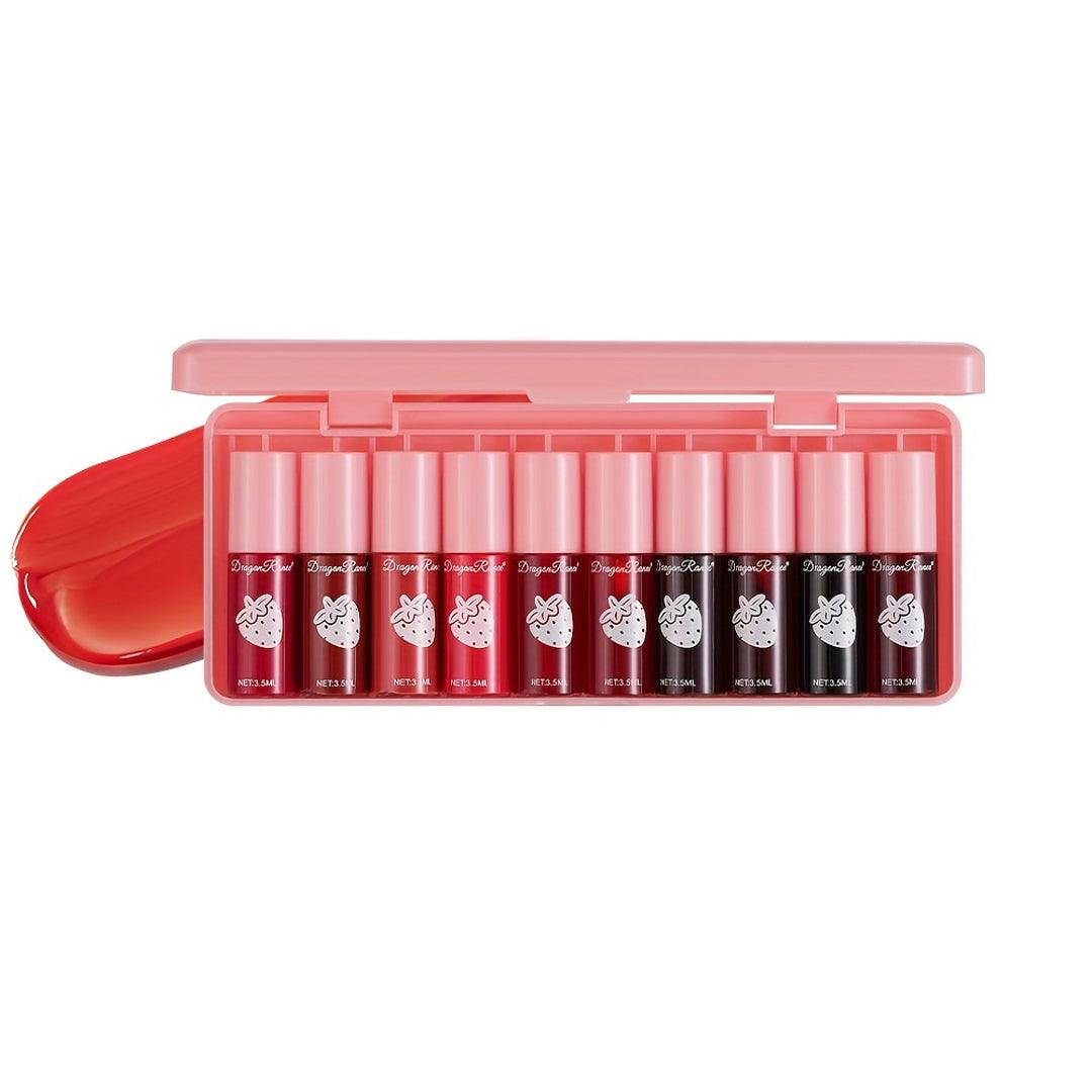 Dragon Ranee Straw Berry Long Lasting Lips Tint - 3.5ml × 10 Pcs