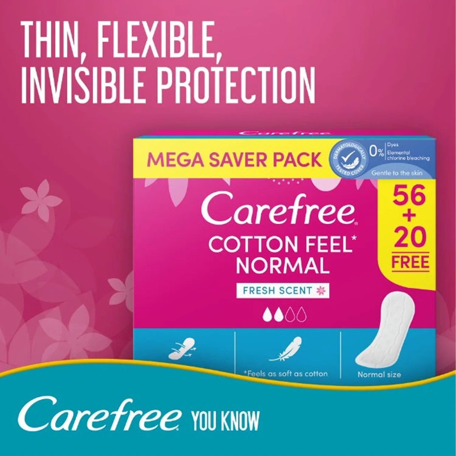 Carefree Daily Panty Liners Cotton Feel Normal Fresh Scent - 2 × 76'S (Offer)