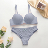 Shell-Pleated Padded Bra and Panty Set - 753