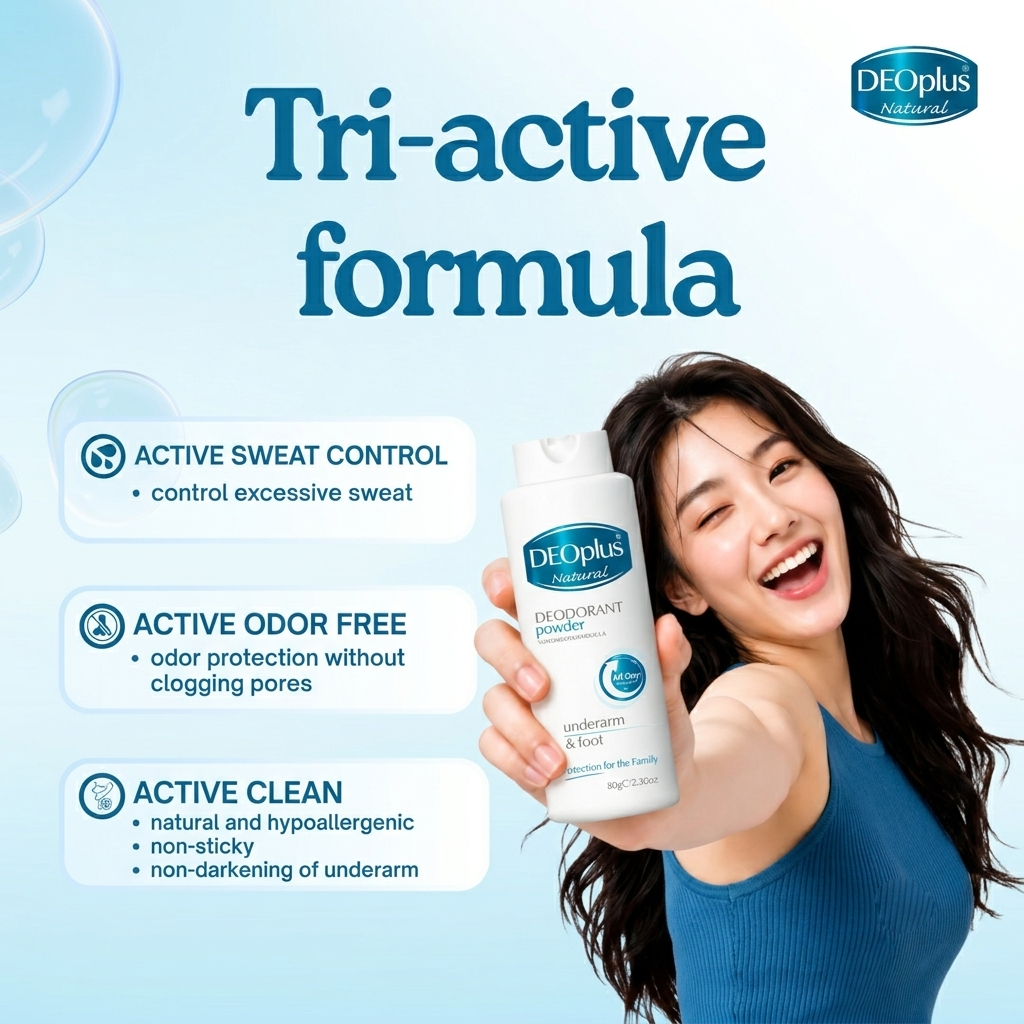 Deoplus Natural Tri-Active System Deodorant Powder - 80g