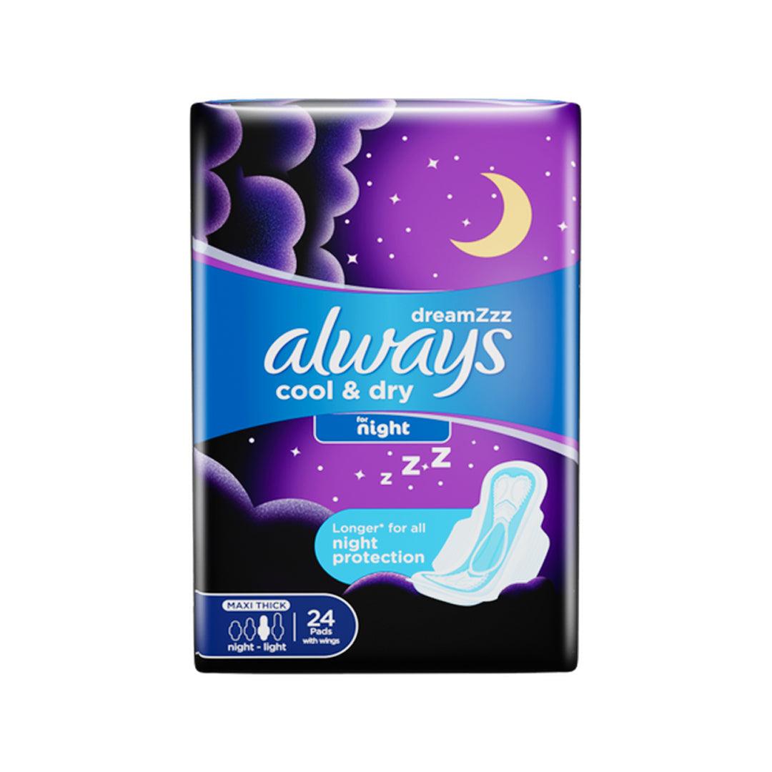 Always Clean & Dry Maxi Thick Night Sanitary Pads - 24Pcs