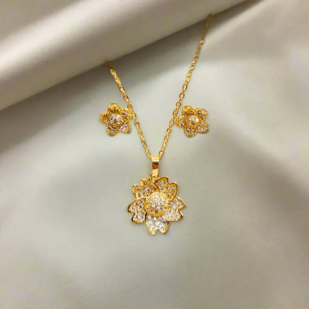 Korean Style Golden Stainless Steel Jewelry Set - FJ4226