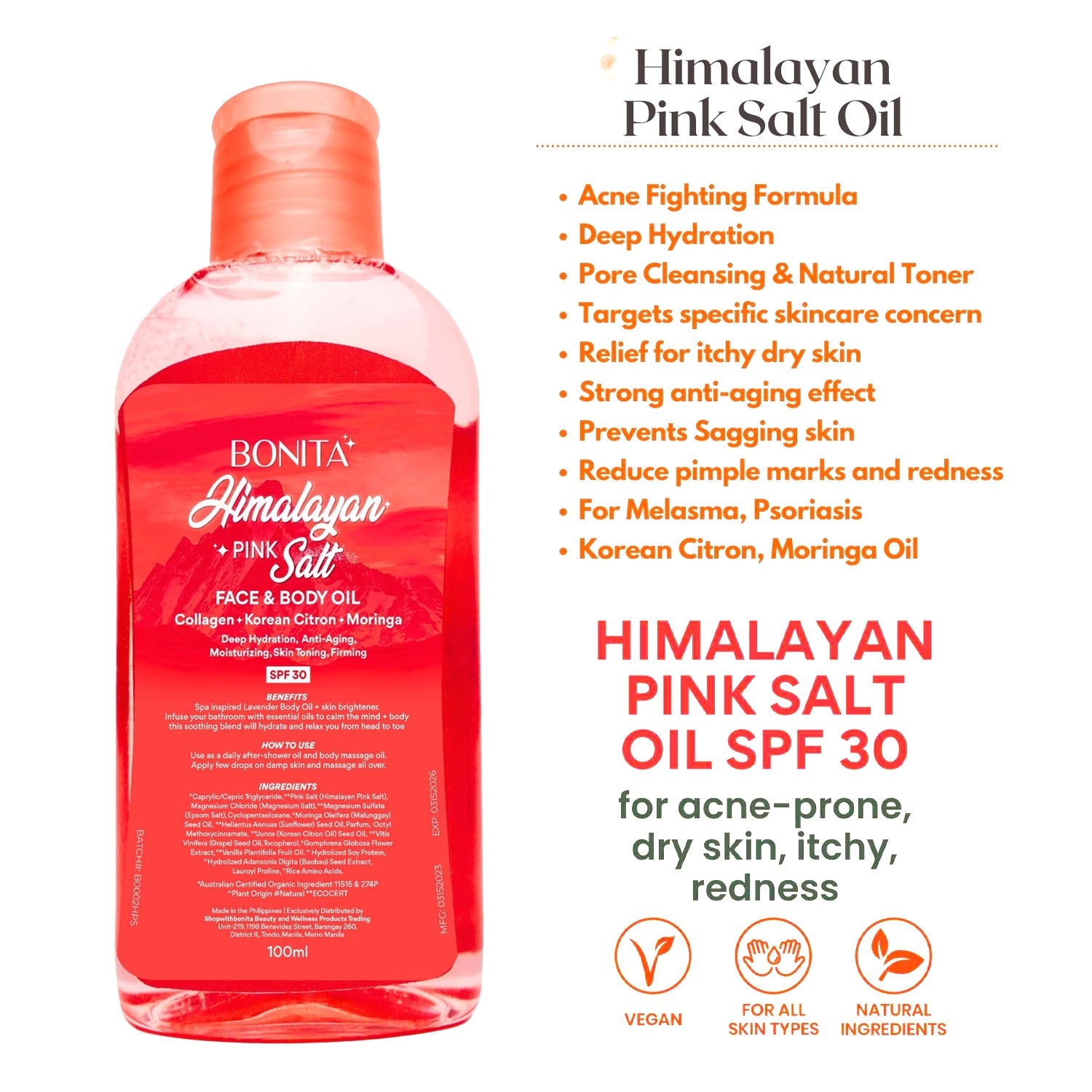 Bonita Himalayan Pink Salt Face & Body Oil SPF30 - 100ml