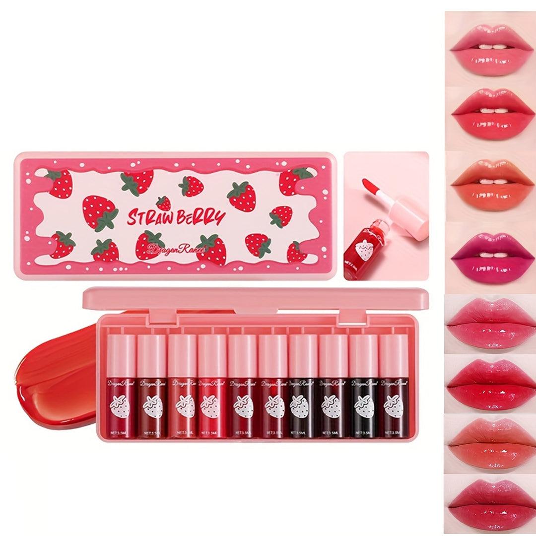 Dragon Ranee Straw Berry Long Lasting Lips Tint - 3.5ml × 10 Pcs