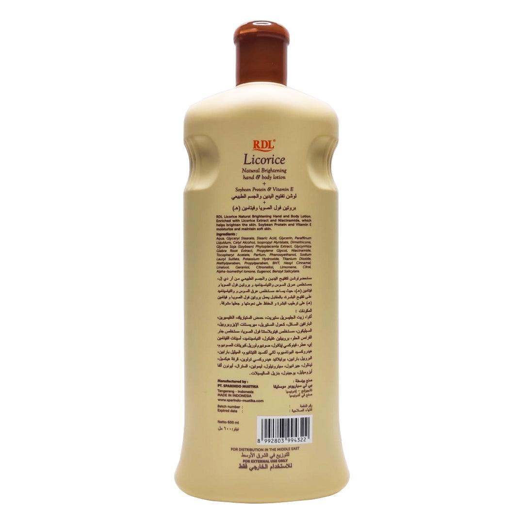 RDL Licorice Extract Natural Brightening Hand & Body Lotion - 600ml