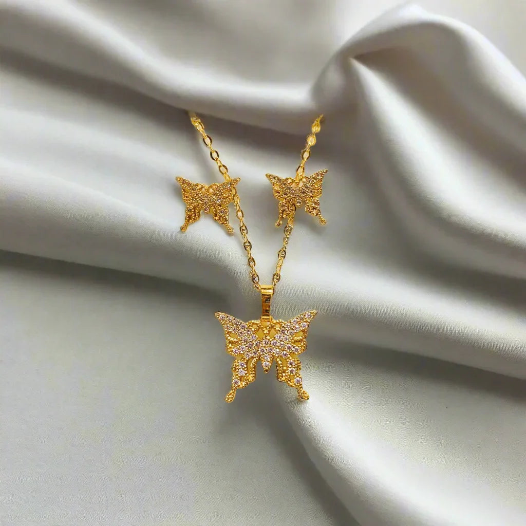 Korean Style Golden Stainless Steel Jewelry Set - FJ4228