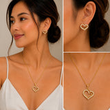 Crystal Double Heart Necklace & Earring Jewelry Set - FJ262