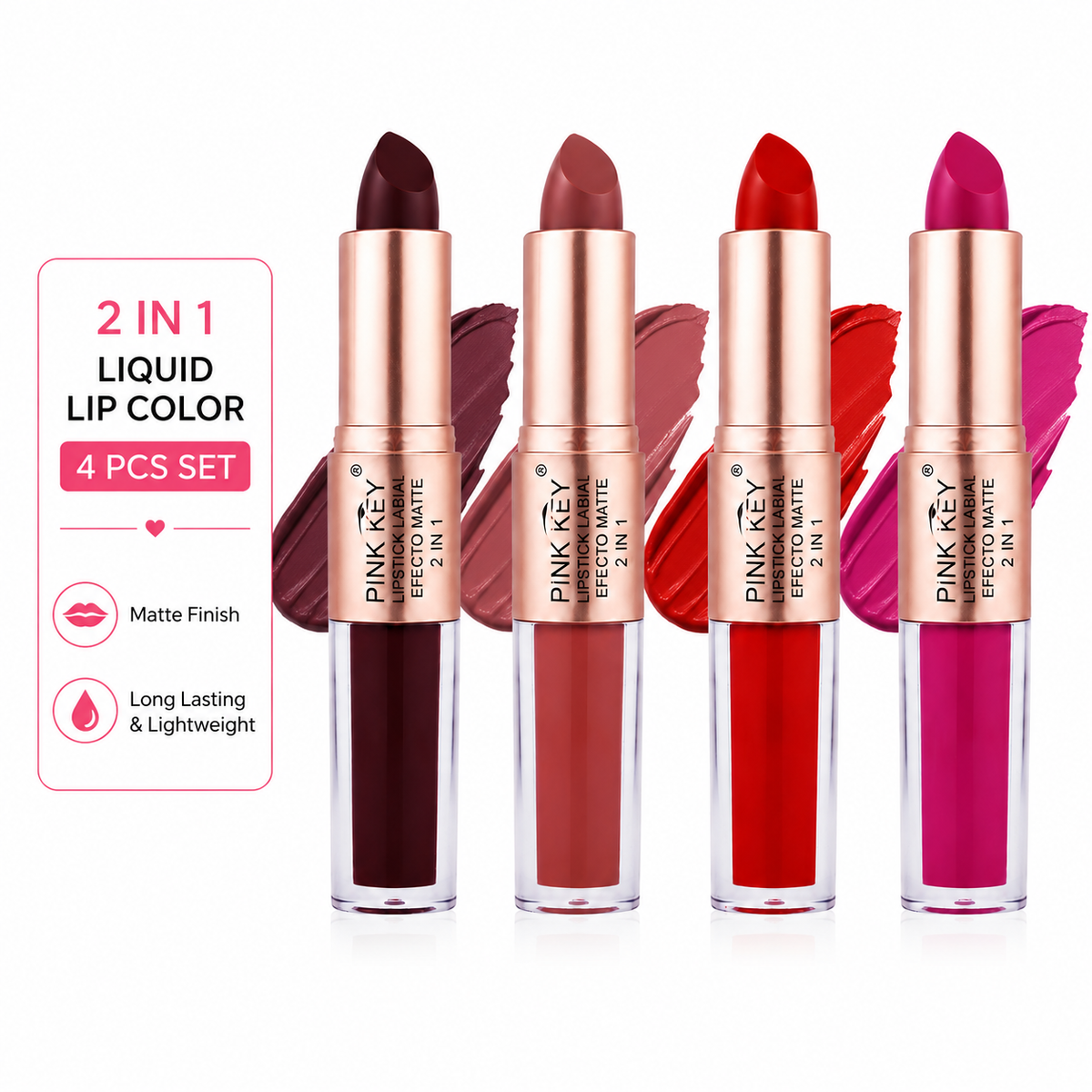 Pink Key 2 in 1 Lipstick & Liquid lip color Matte 4 Pcs Set PK001-4