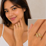 Elegant Double Leaf CZ Crystal Gold Finish Adjustable Ring #46
