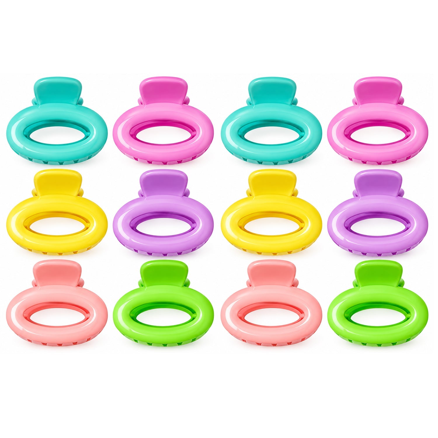 Multicolor Oval Shape Hair Claw Clips - 12 Pcs (A-13)