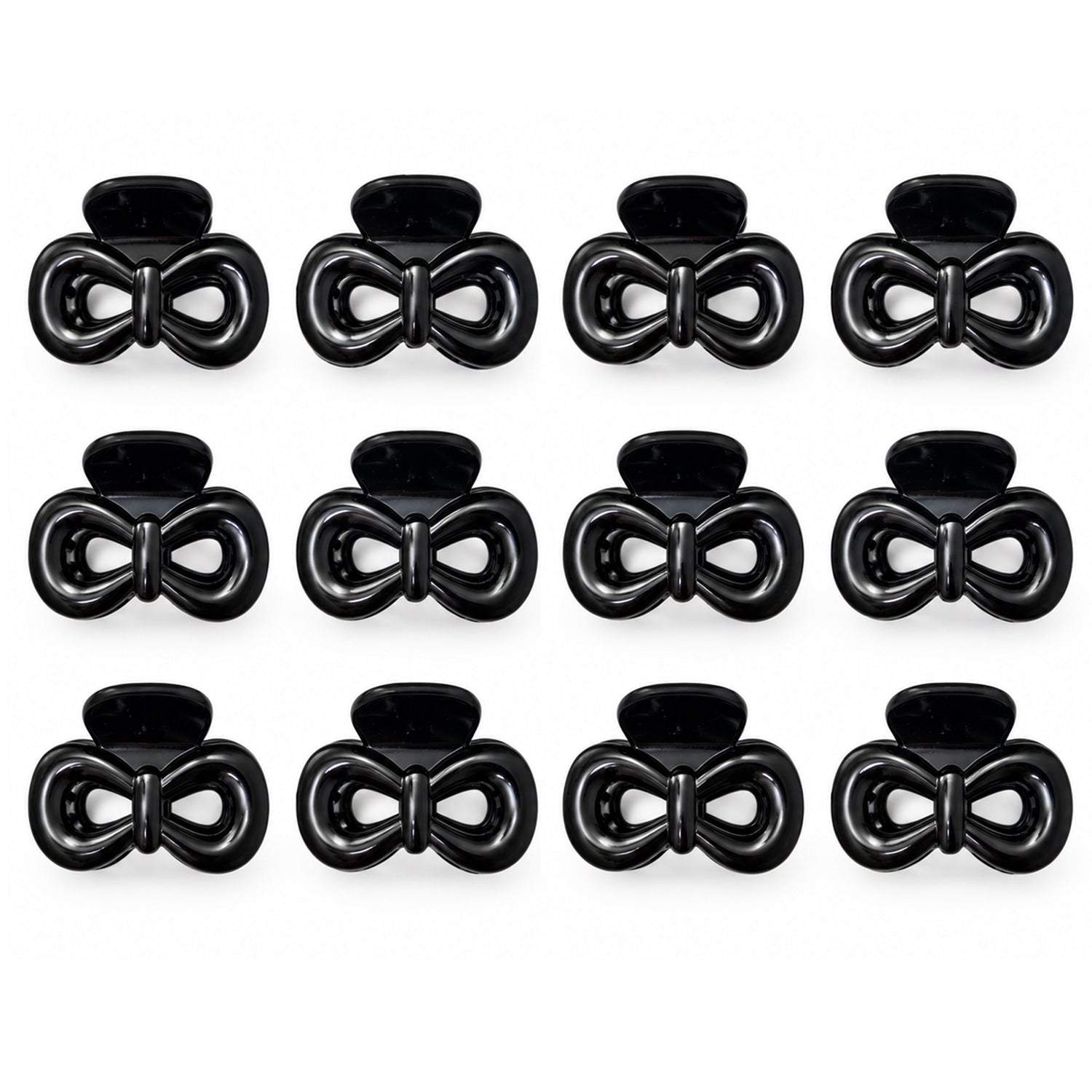 Fashionable Black Bow Design Hair Clips - 12 Pcs (A-12)