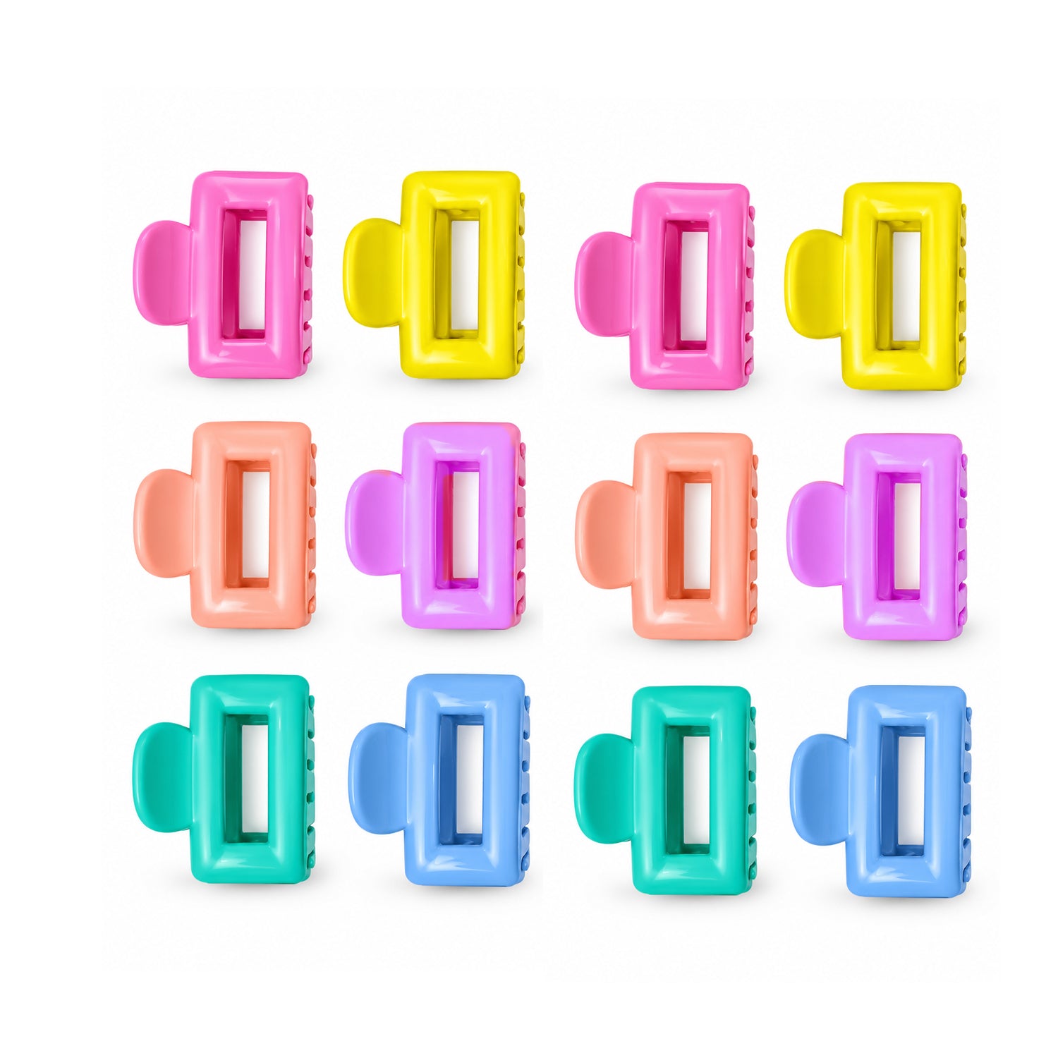 Multicolor Rectangle Shape Hair Claw Clips - 12 Pcs (A-14)